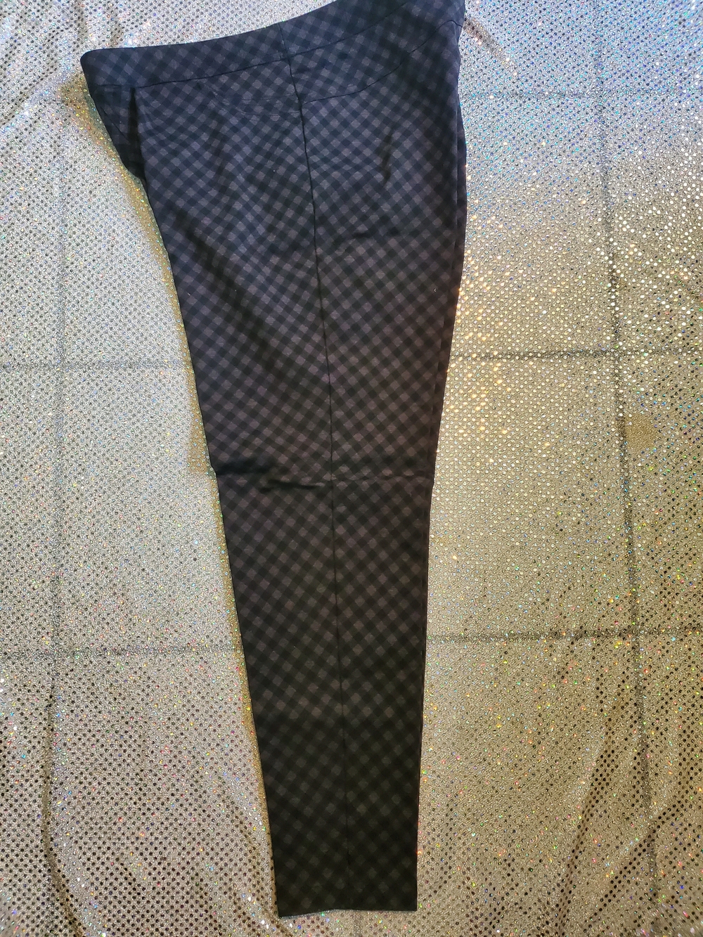 Avenue Womens Black and Dark Gray Checked Dress Pants